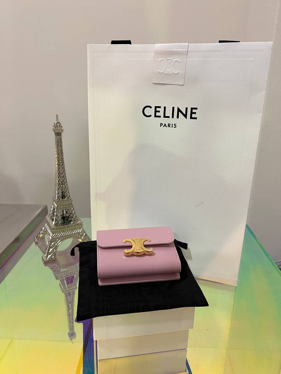 CELINE COMPACT WALLET WITH COIN TRIOMPHE IN SHINY CALFSKIN
