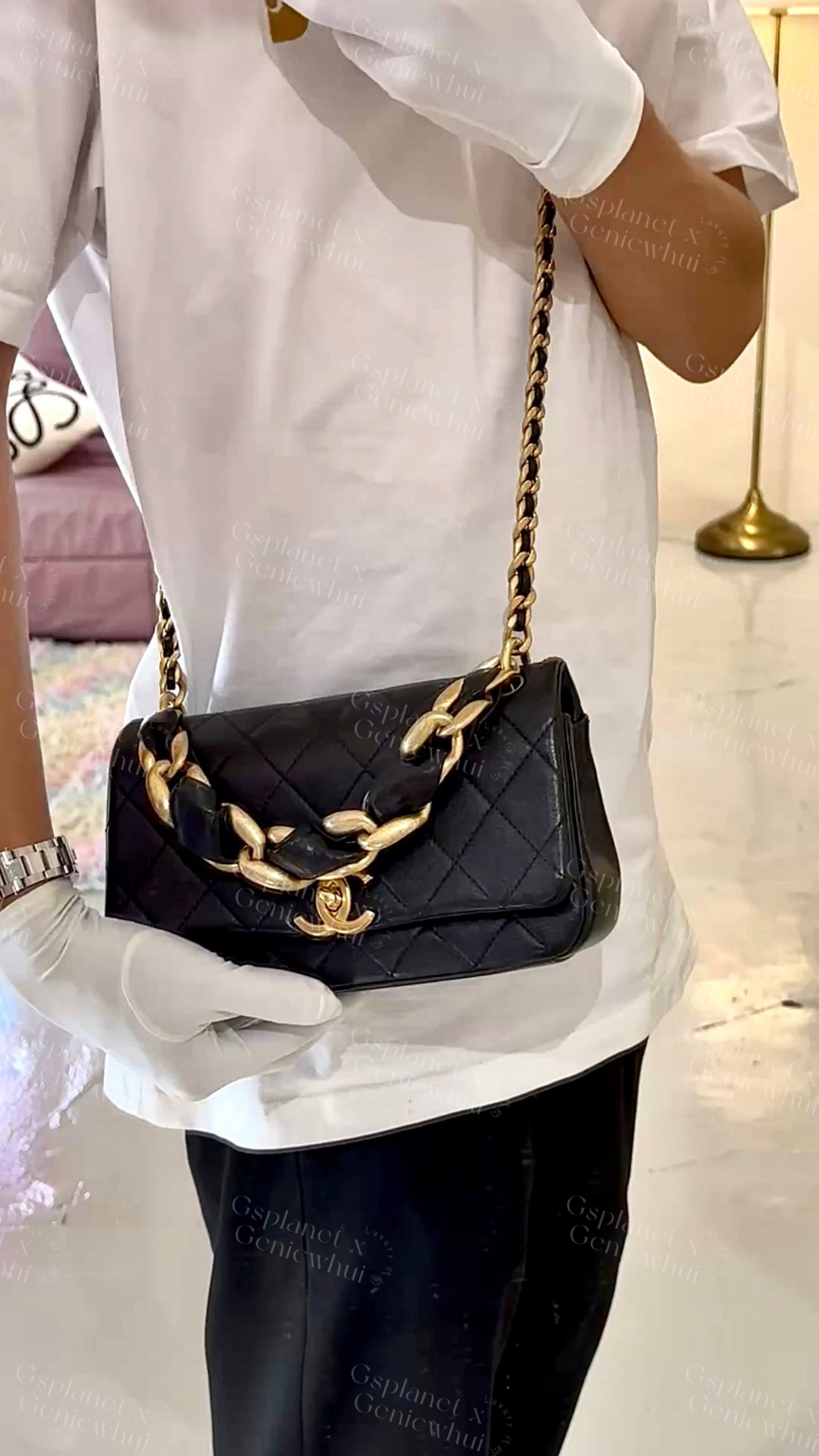 Re.bag【 Chanel Flap Bag 黑金粗链皮穿链条口盖包 – Black / Gold Hardware】