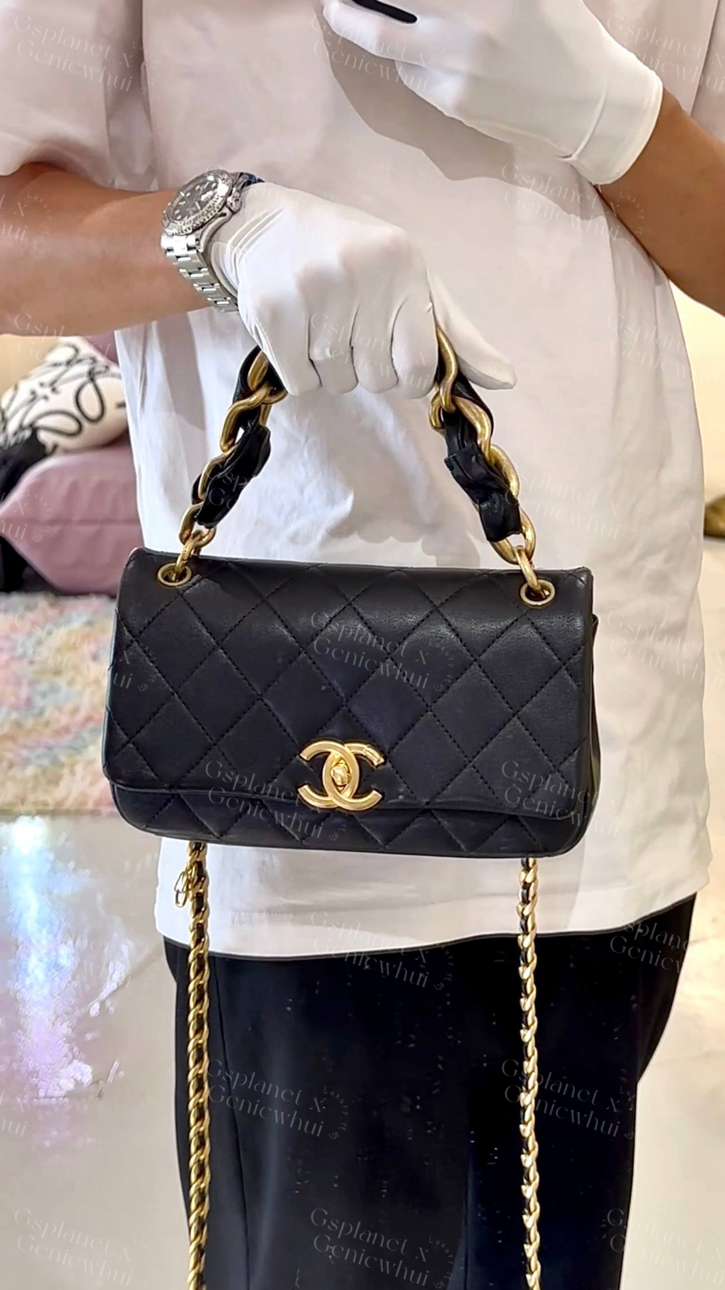 Re.bag【 Chanel Flap Bag 黑金粗链皮穿链条口盖包 – Black / Gold Hardware】