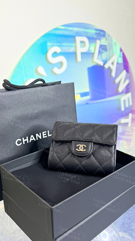 Chanel Caviar Quilted CC Black Flap Card Holder