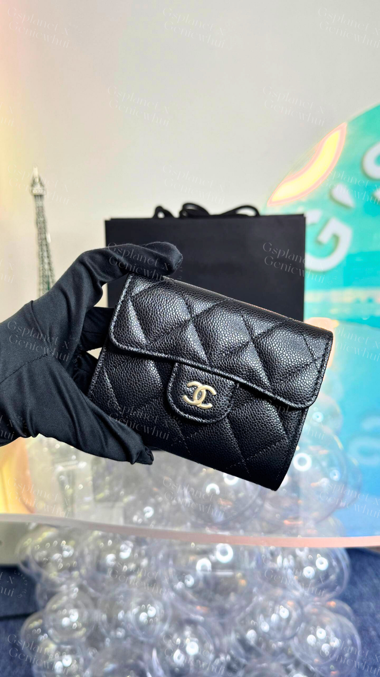 Chanel Caviar Quilted CC Black Flap Card Holder