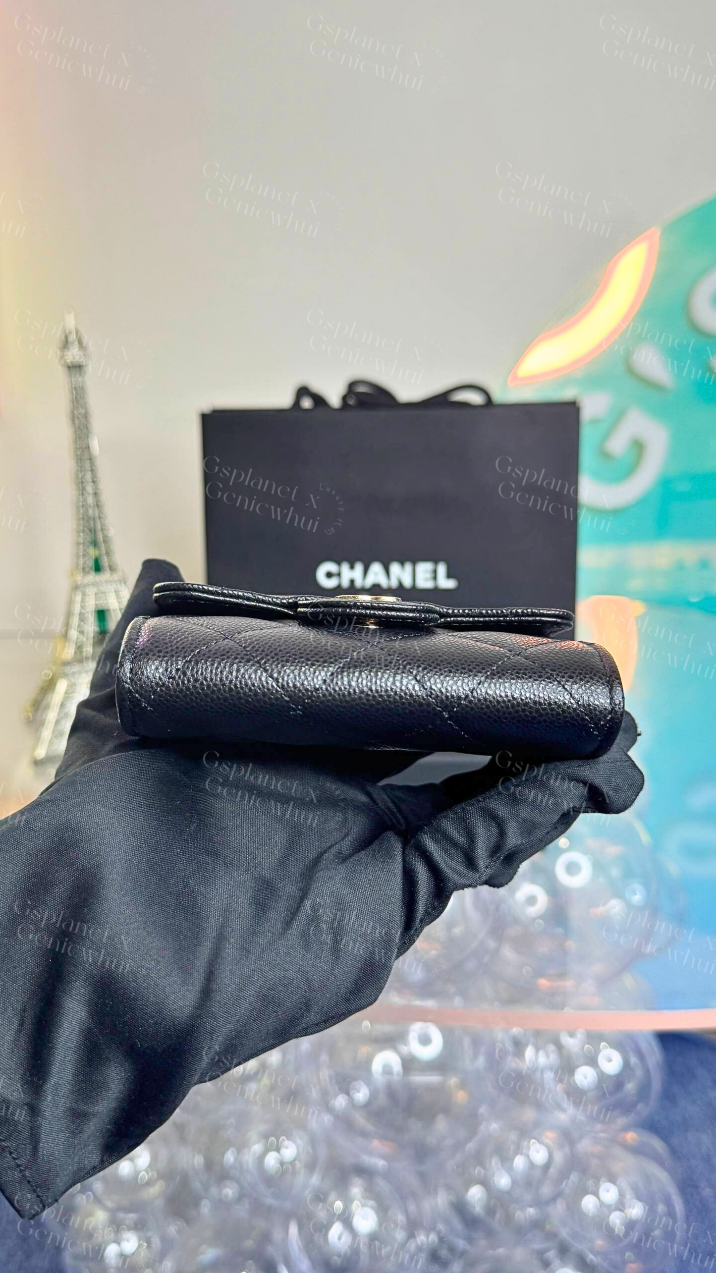 Chanel Caviar Quilted CC Black Flap Card Holder