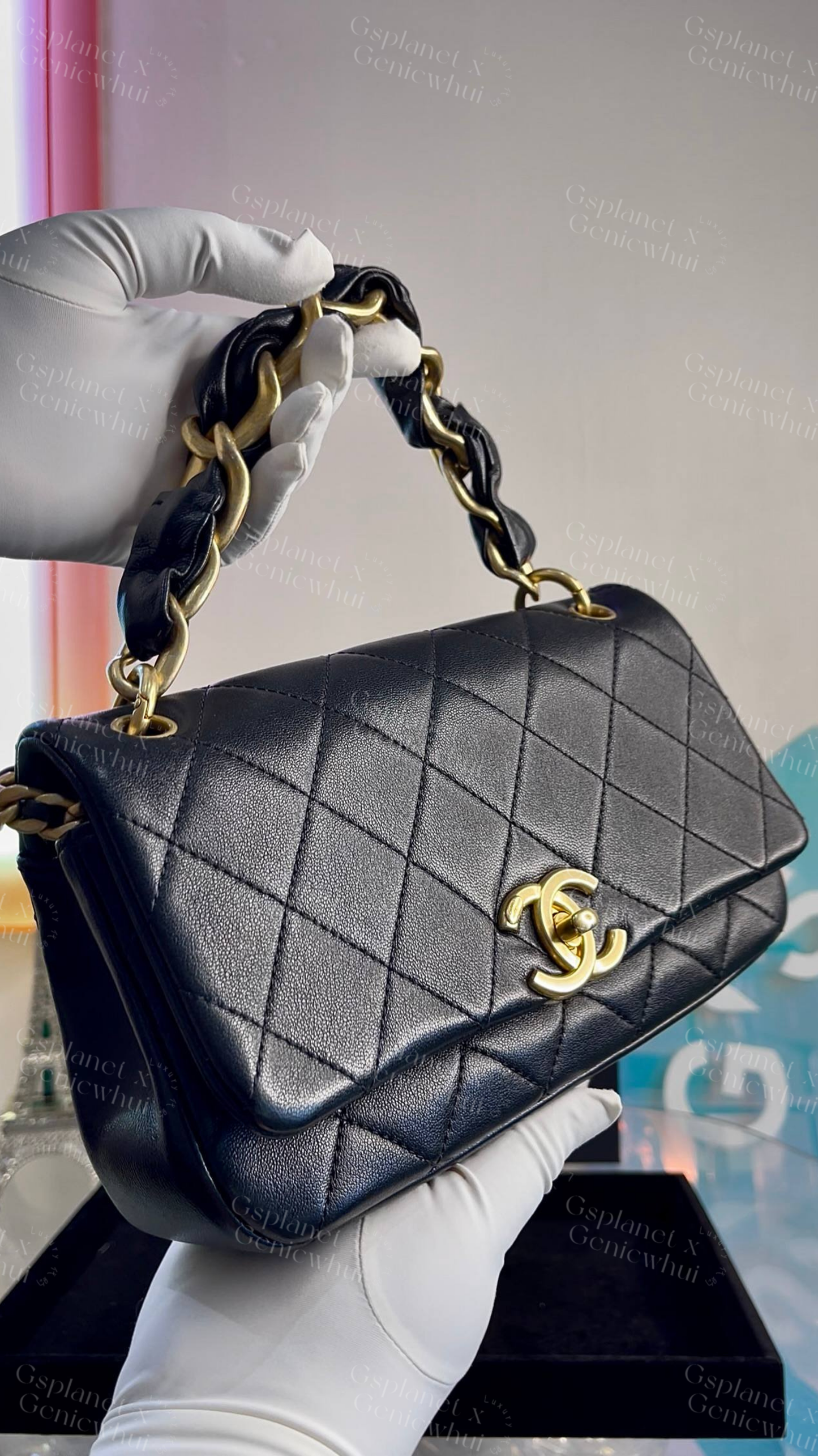 Re.bag【 Chanel Flap Bag 黑金粗链皮穿链条口盖包 – Black / Gold Hardware】