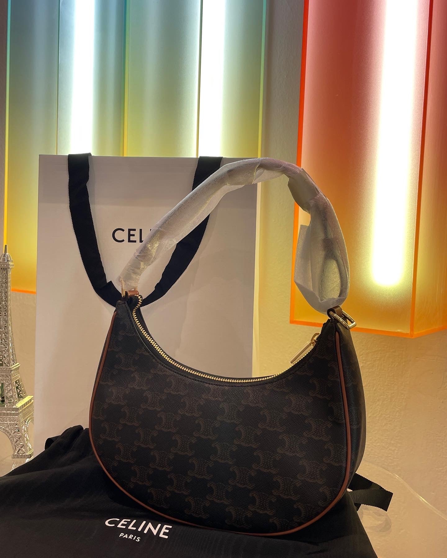 CELINE AVA BAG IN TRIOMPHE CANVAS AND CALFSKIN TAN