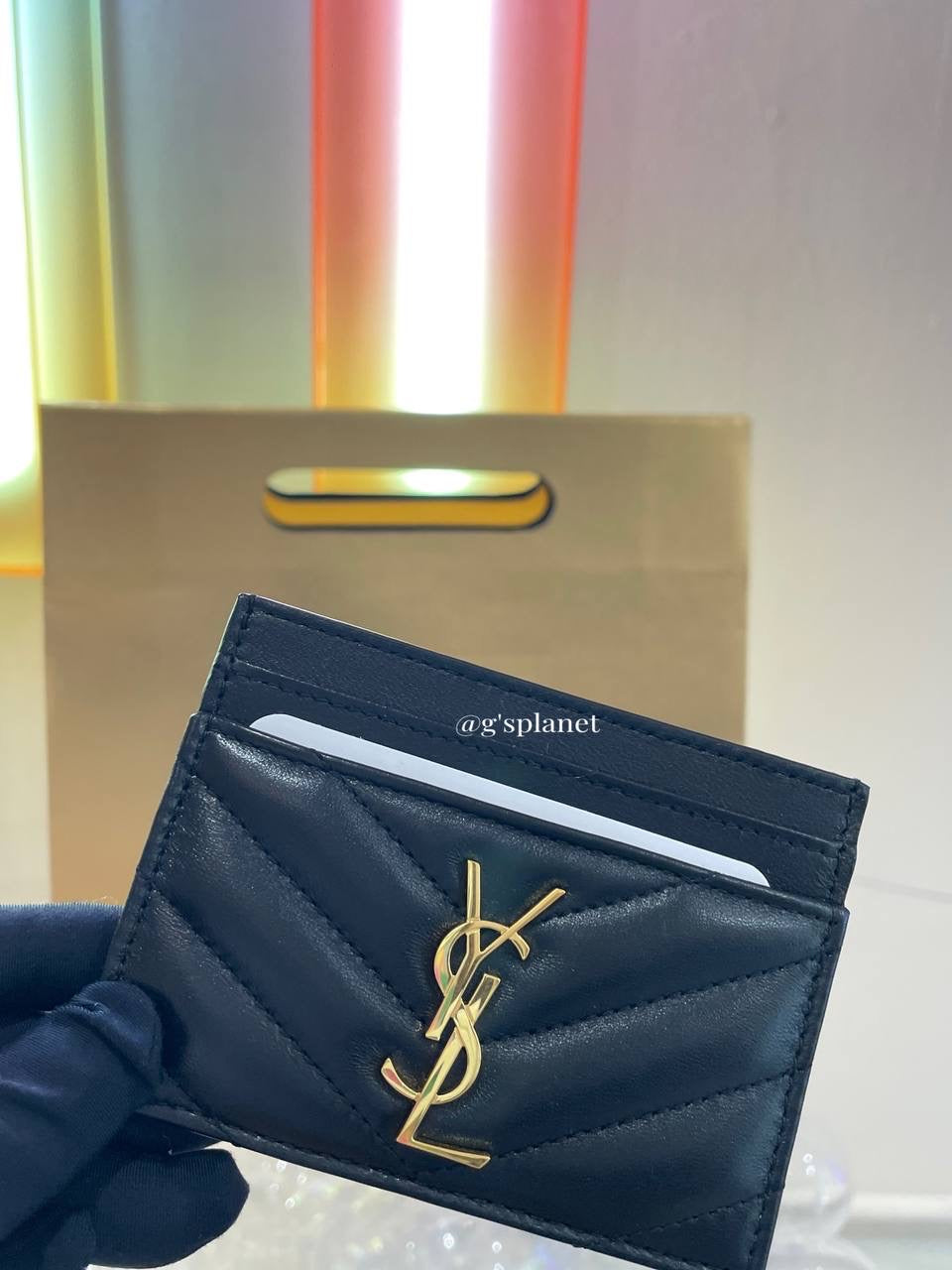 YSL CASSANDRE MATELASSÉ CARD CASE IN GRAIN DE POUDRE EMBOSSED LEATHER