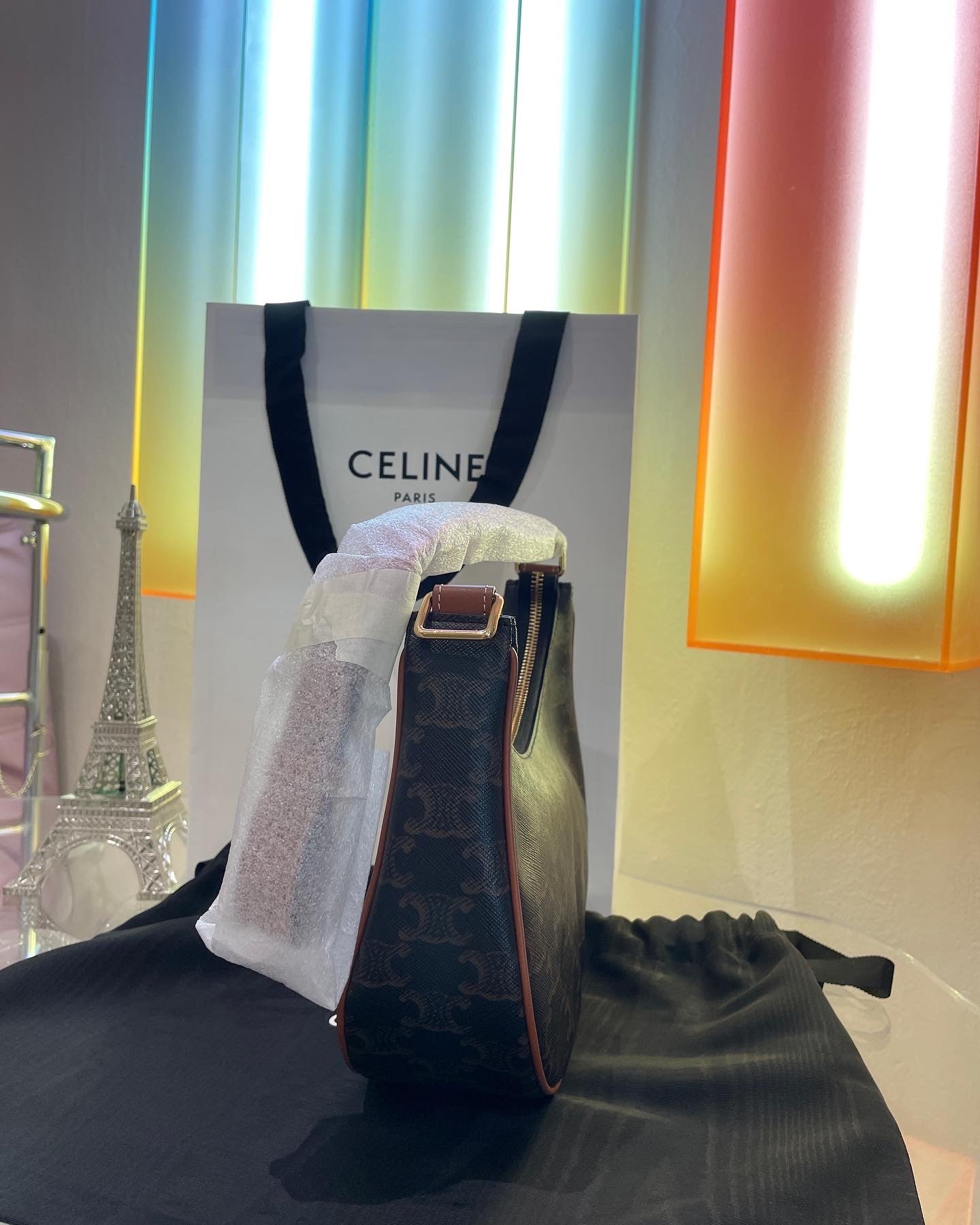 CELINE AVA BAG IN TRIOMPHE CANVAS AND CALFSKIN TAN