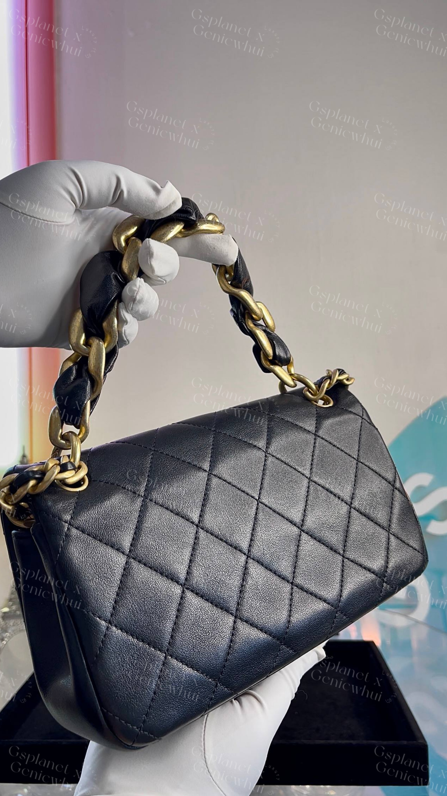 Re.bag【 Chanel Flap Bag 黑金粗链皮穿链条口盖包 – Black / Gold Hardware】