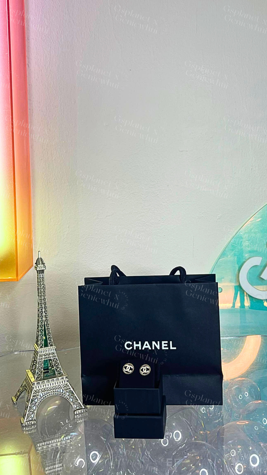 CHANEL Hollow Crystal Stud Earrings