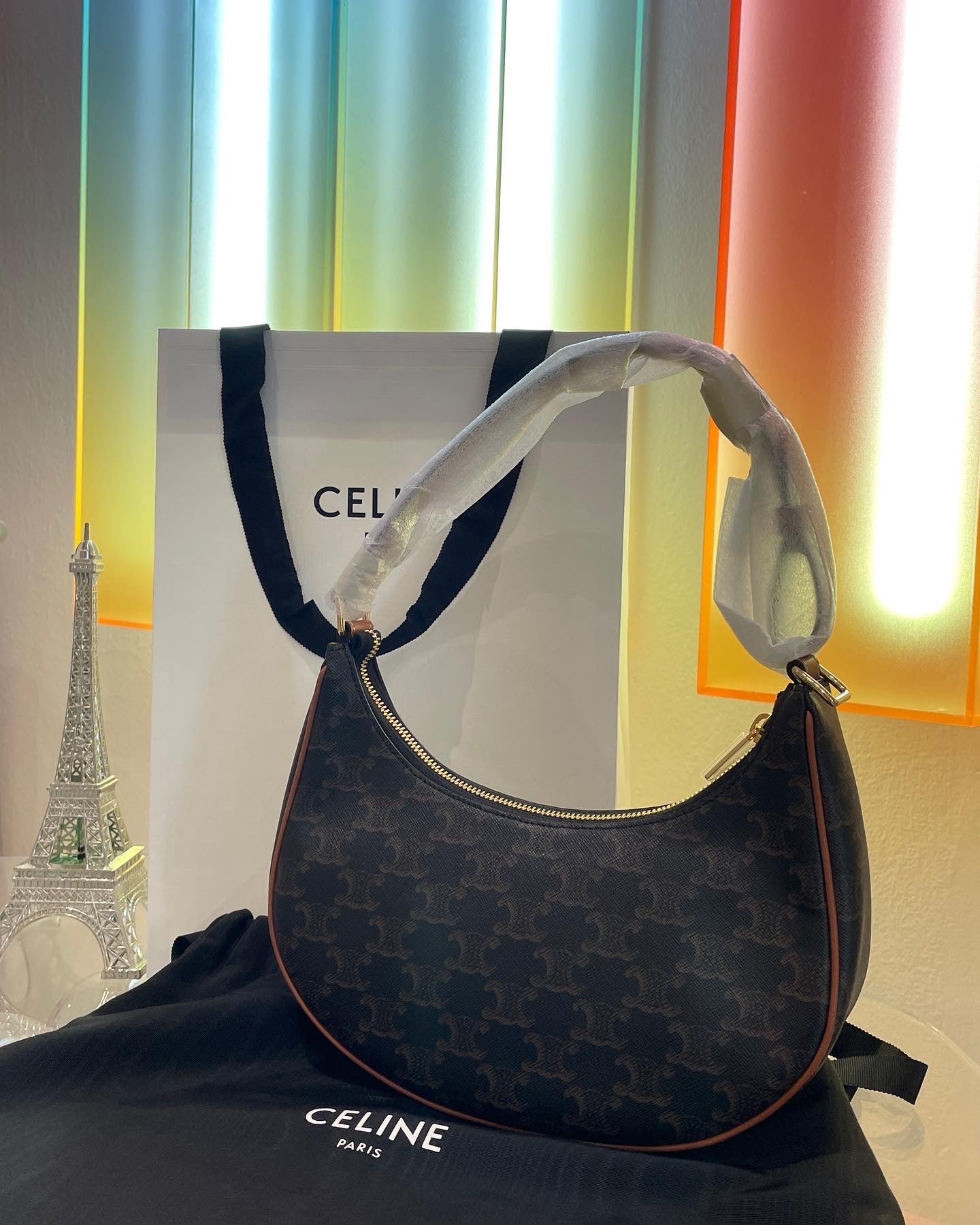 CELINE AVA BAG IN TRIOMPHE CANVAS AND CALFSKIN TAN