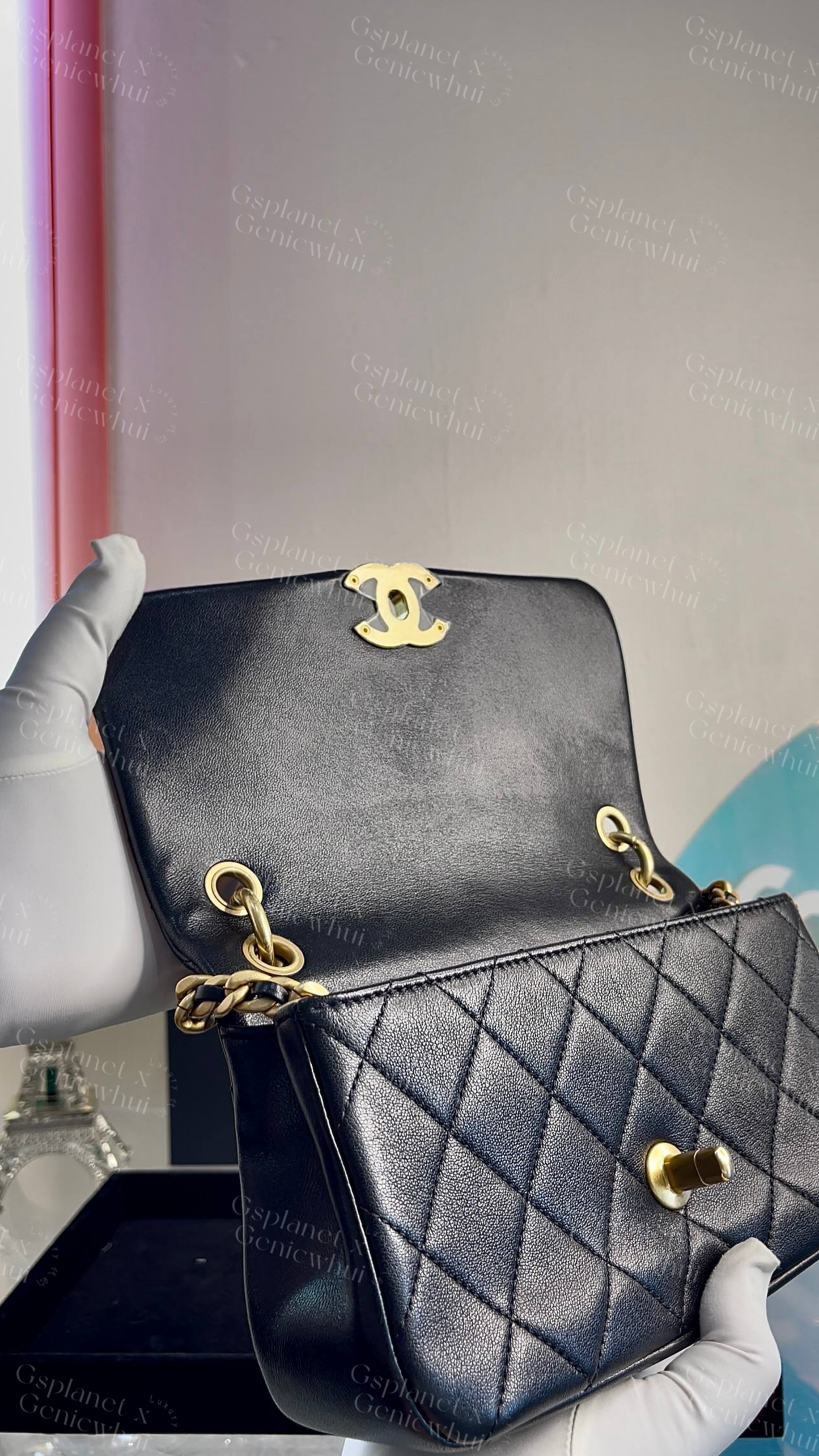 Re.bag【 Chanel Flap Bag 黑金粗链皮穿链条口盖包 – Black / Gold Hardware】