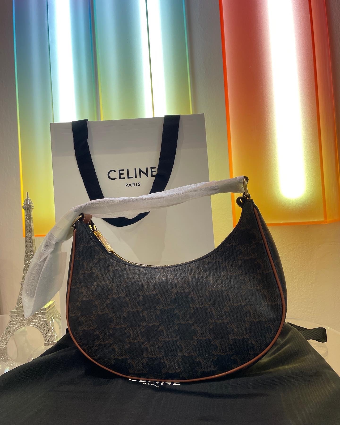 CELINE AVA BAG IN TRIOMPHE CANVAS AND CALFSKIN TAN