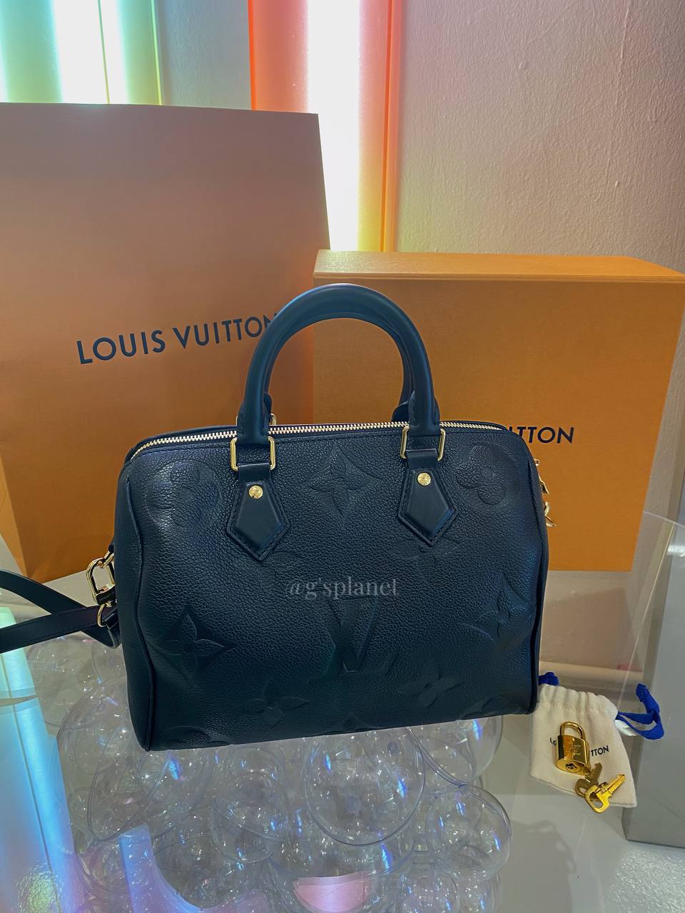 Louis Vuitton Blue Empreinte Leather Speedy Bandouliere 25 Louis