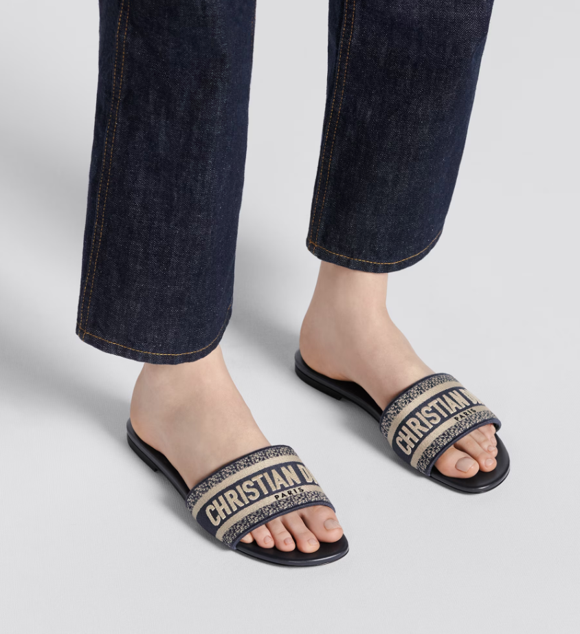 DWAY SLIDEDeep Blue Embroidered Cotton