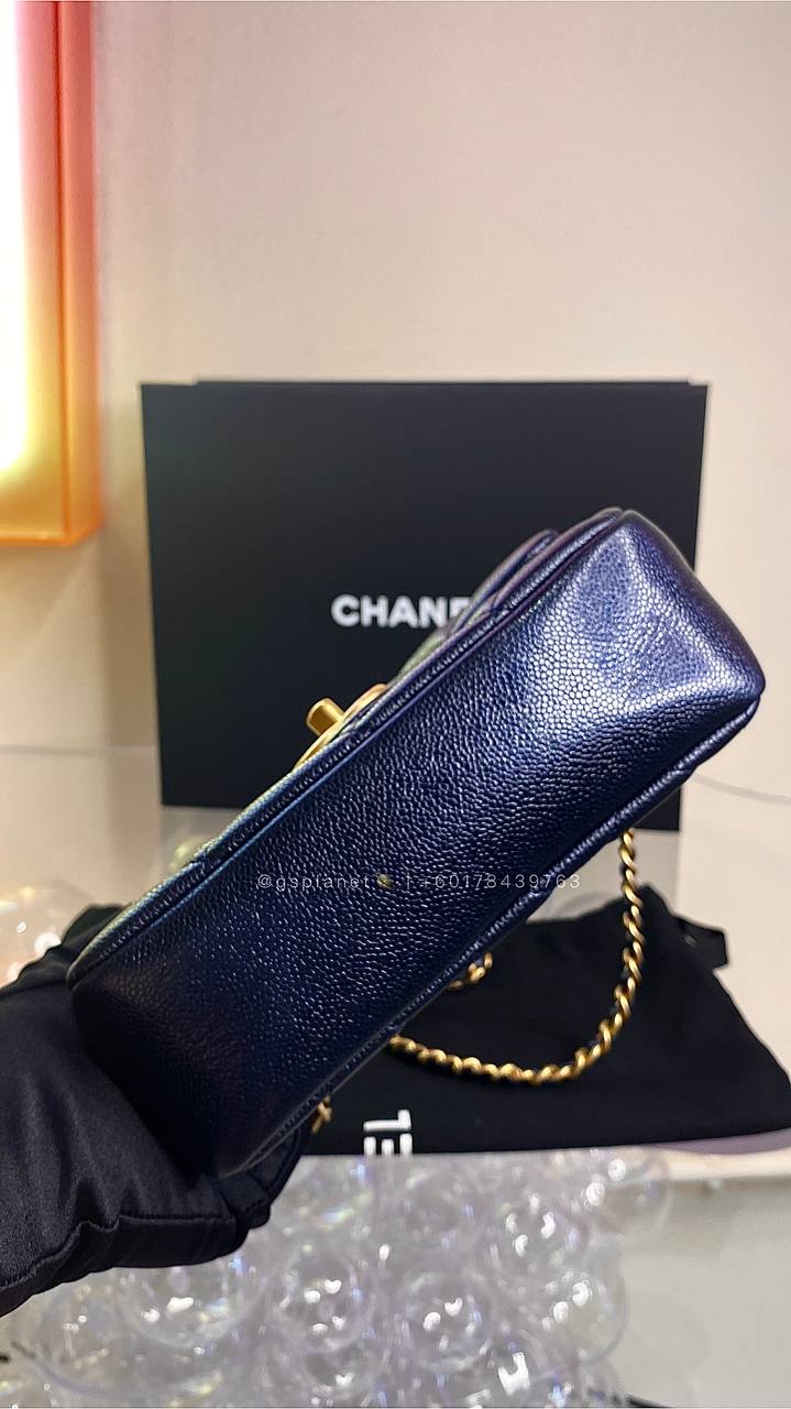 CHANEL珠光黑蓝方胖子黑金扣