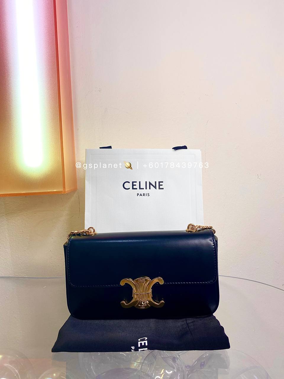 Celine CHAIN SHOULDER BAG CLAUDE IN SHINY CALFSKIN BLACK