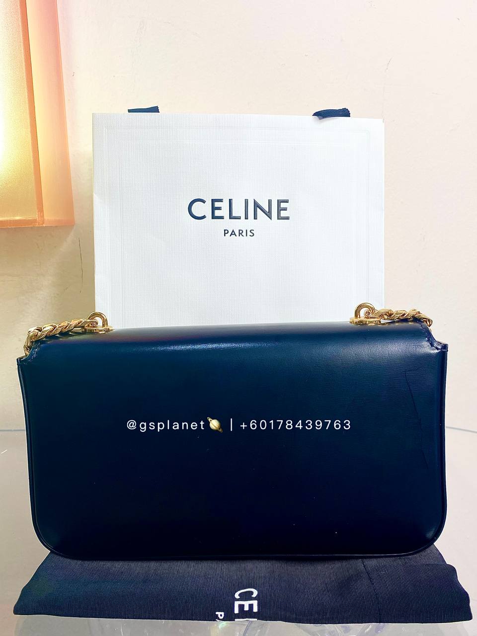 Celine CHAIN SHOULDER BAG CLAUDE IN SHINY CALFSKIN BLACK