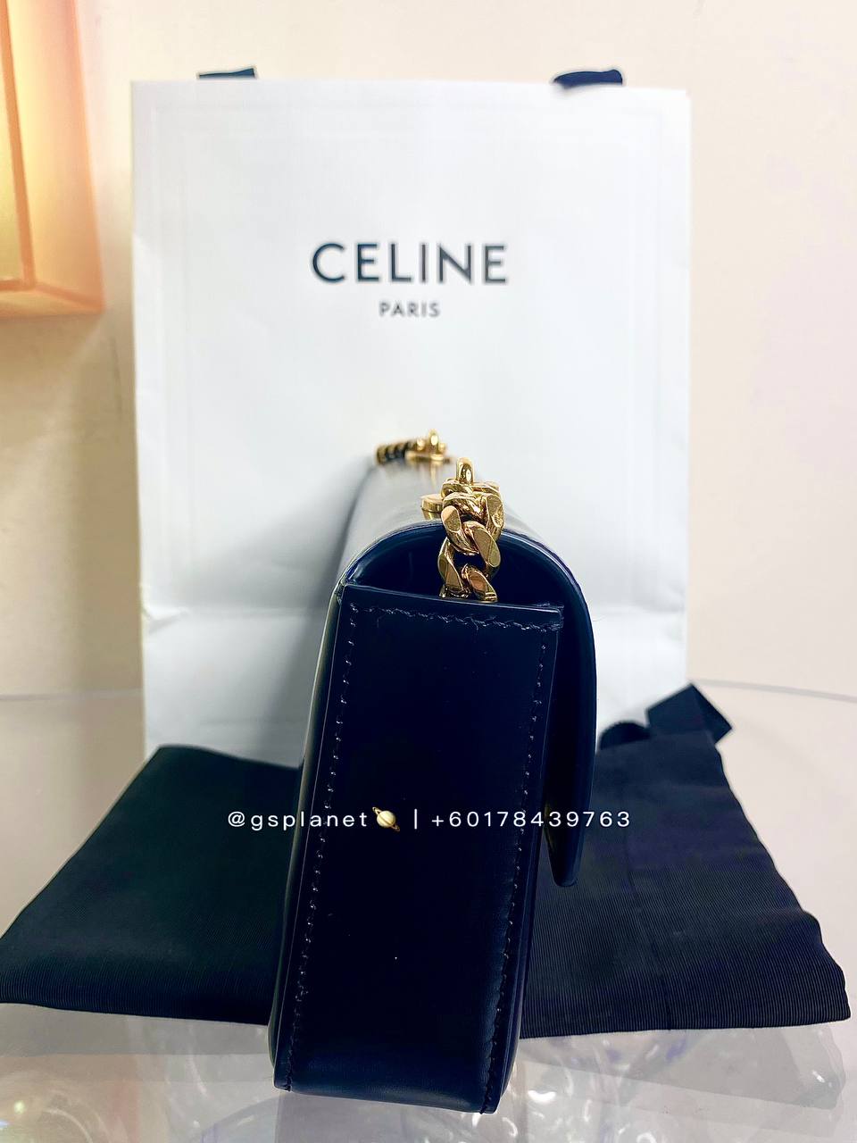 Celine CHAIN SHOULDER BAG CLAUDE IN SHINY CALFSKIN BLACK