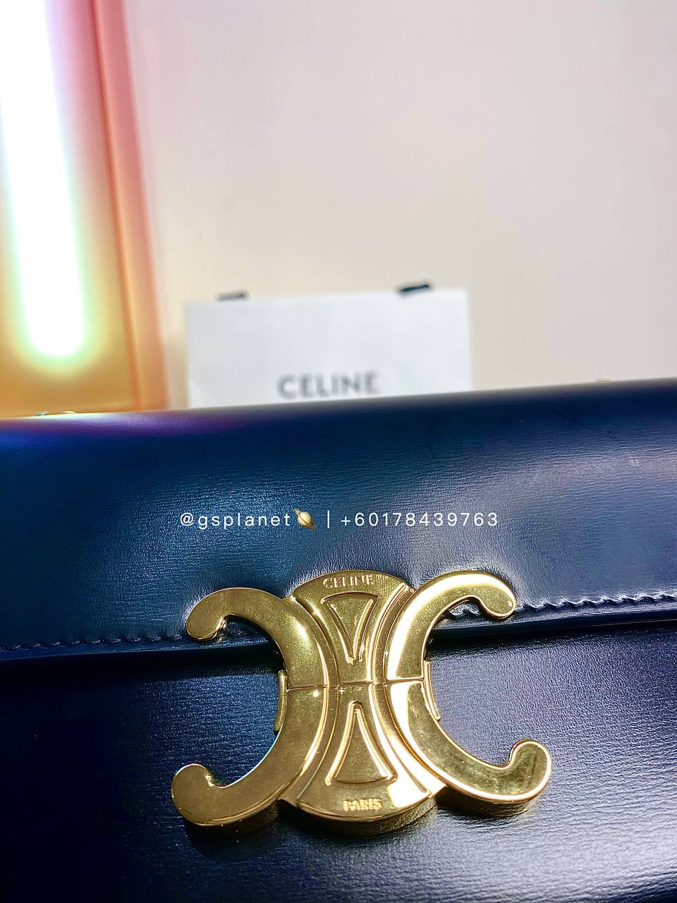 Celine CHAIN SHOULDER BAG CLAUDE IN SHINY CALFSKIN BLACK