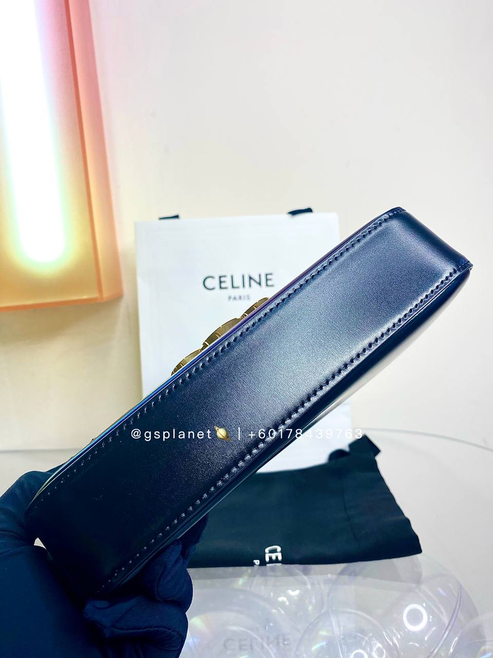 Celine CHAIN SHOULDER BAG CLAUDE IN SHINY CALFSKIN BLACK